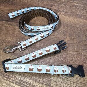 Bella Bean Cupcakes Collar M (25-63 lbs) & Leash (5’) in Copen Blue